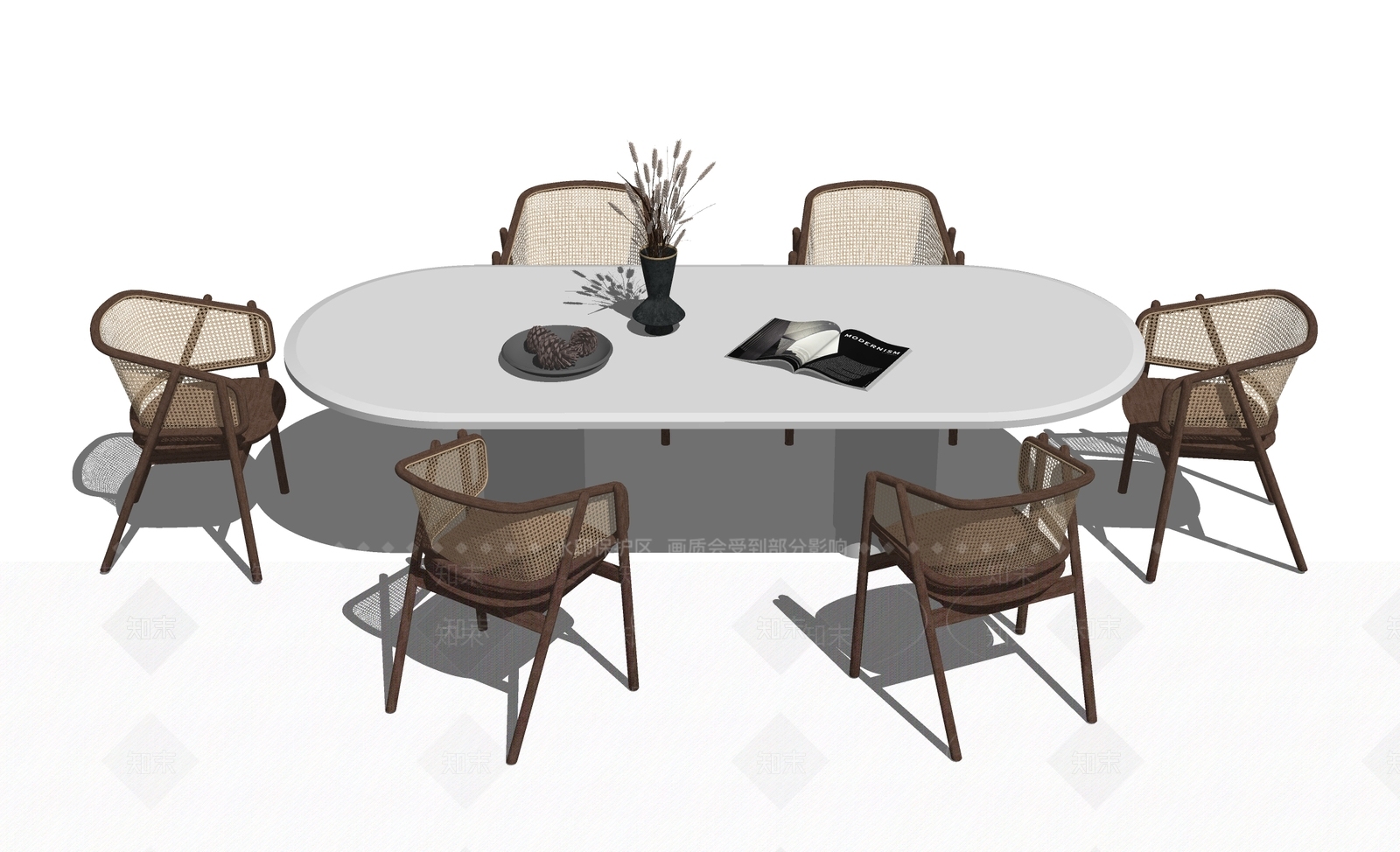 日式侘寂餐桌SU模型下载【ID:1165690211】