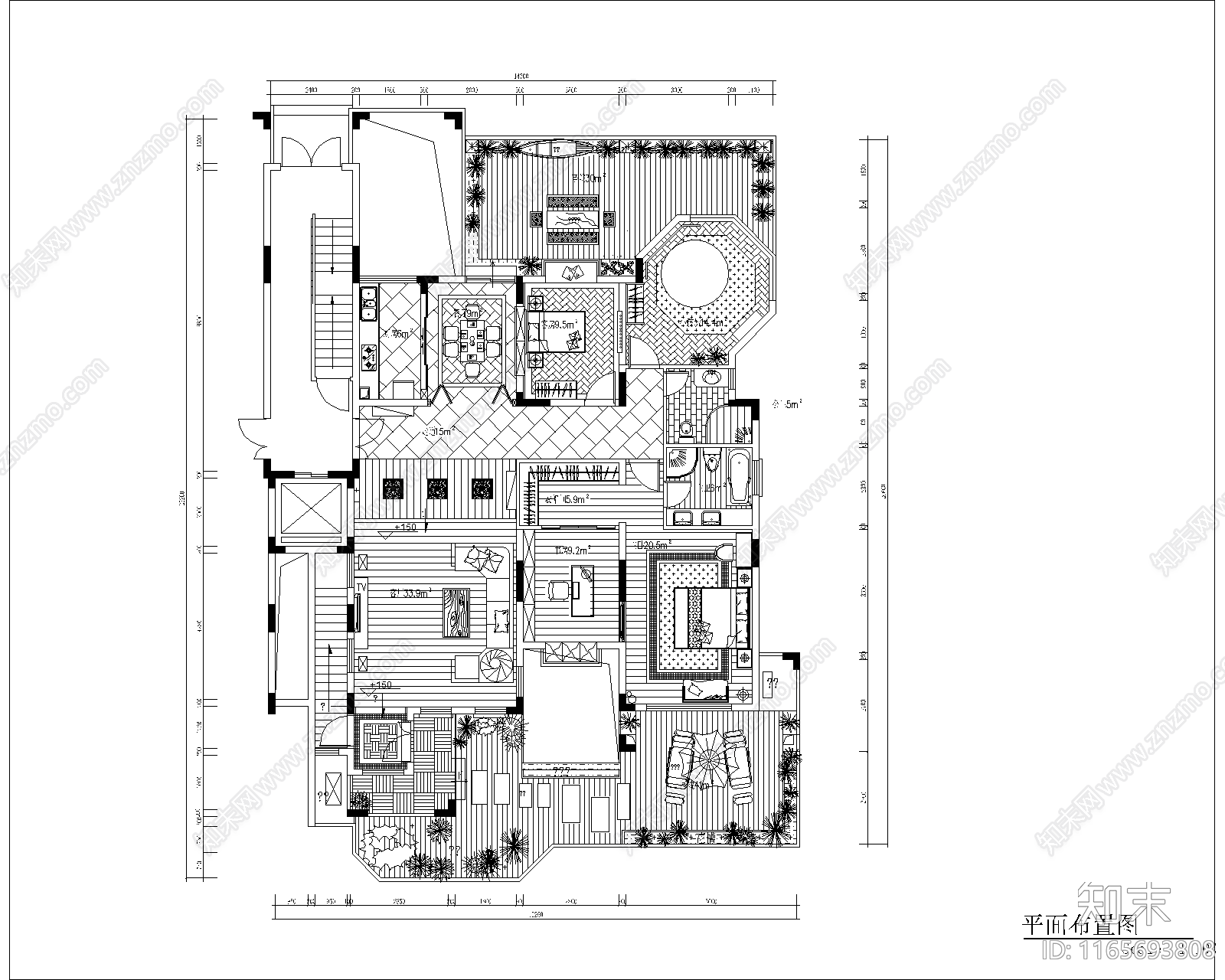 中式整体家装空间cad施工图下载【ID:1165693808】