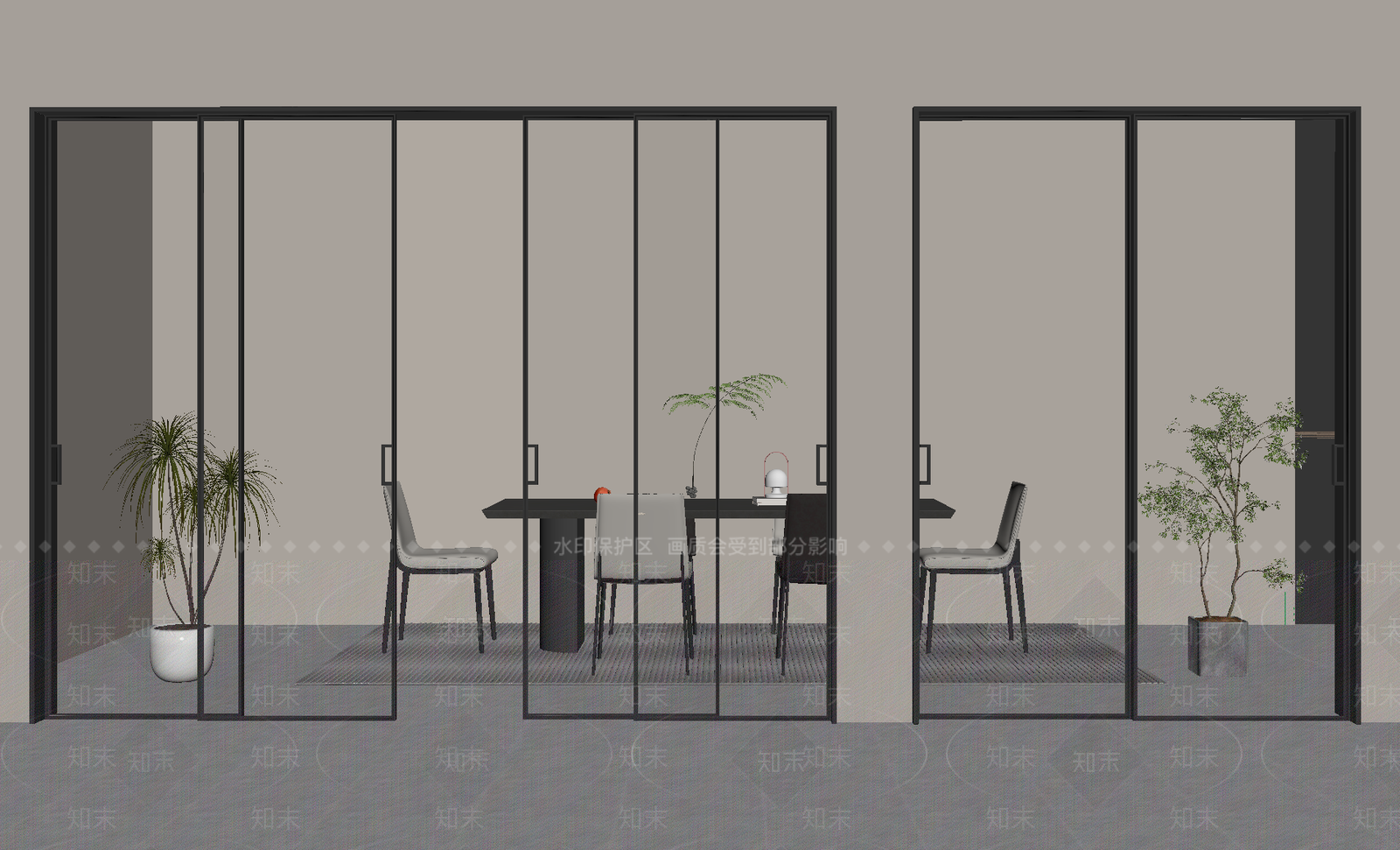 现代推拉门SU模型下载【ID:1165702973】