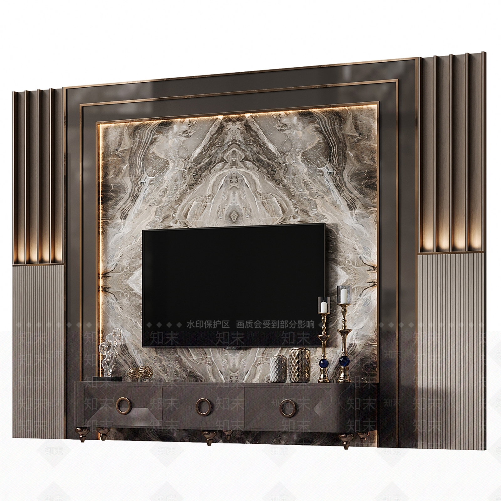 欧式轻奢背景墙SU模型下载【ID:1165708179】