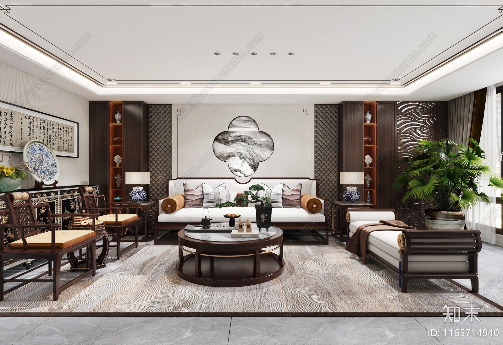 中式新中式家居客厅3D模型下载【ID:1165714940】