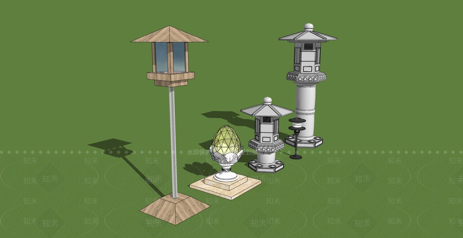 现代新中式灯具组合SU模型下载【ID:1165717893】