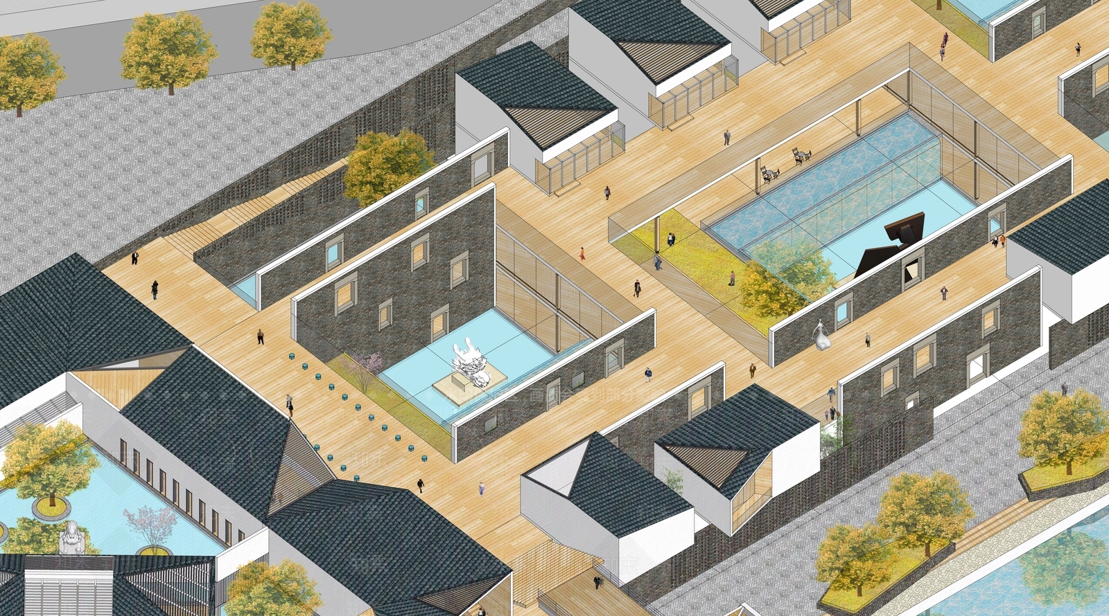 新中式展览馆建筑SU模型下载【ID:1165719554】