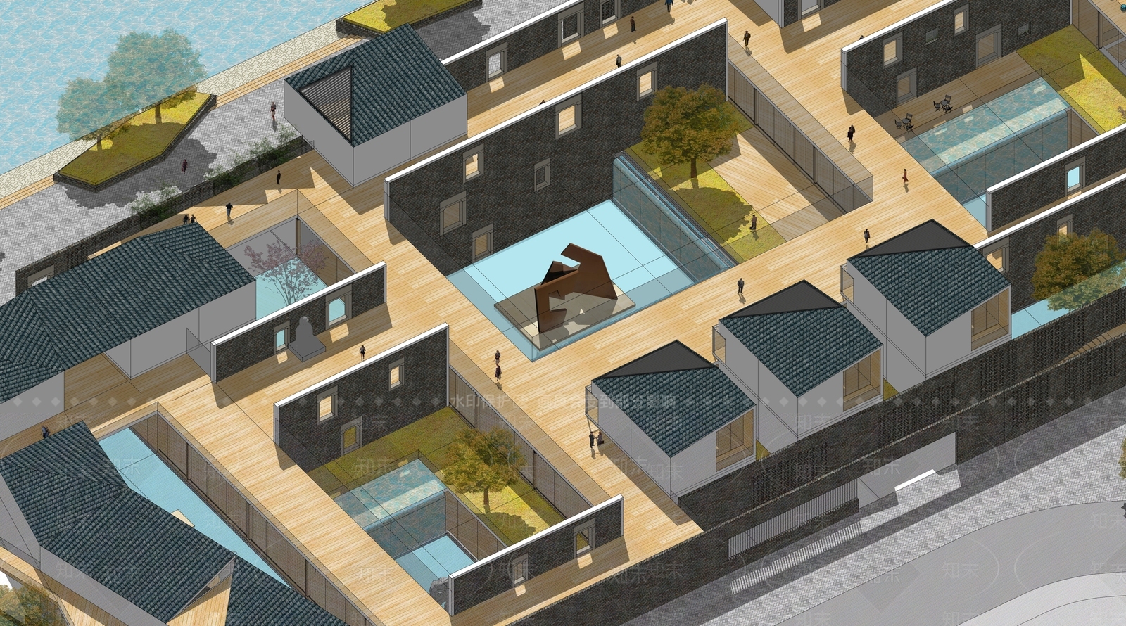 新中式展览馆建筑SU模型下载【ID:1165719554】