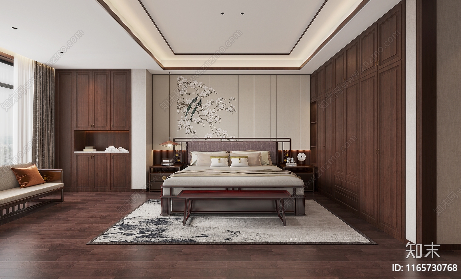 新中式家居卧室3D模型下载【ID:1165730768】