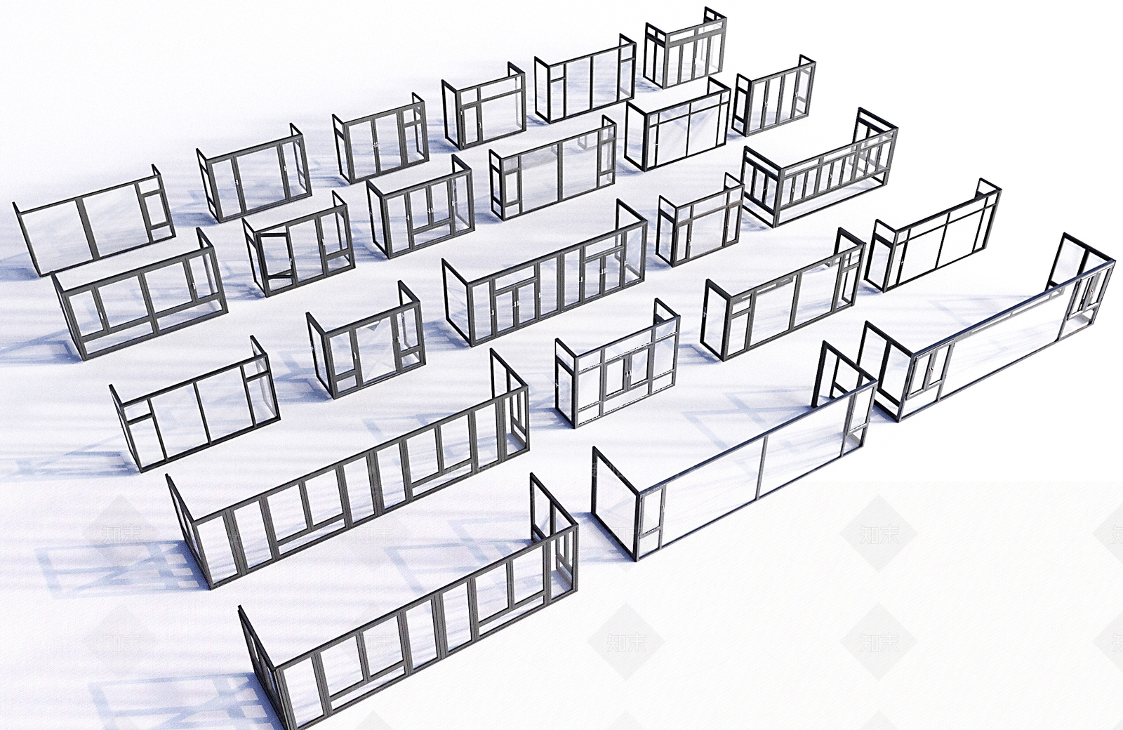 现代落地窗SU模型下载【ID:1165734864】