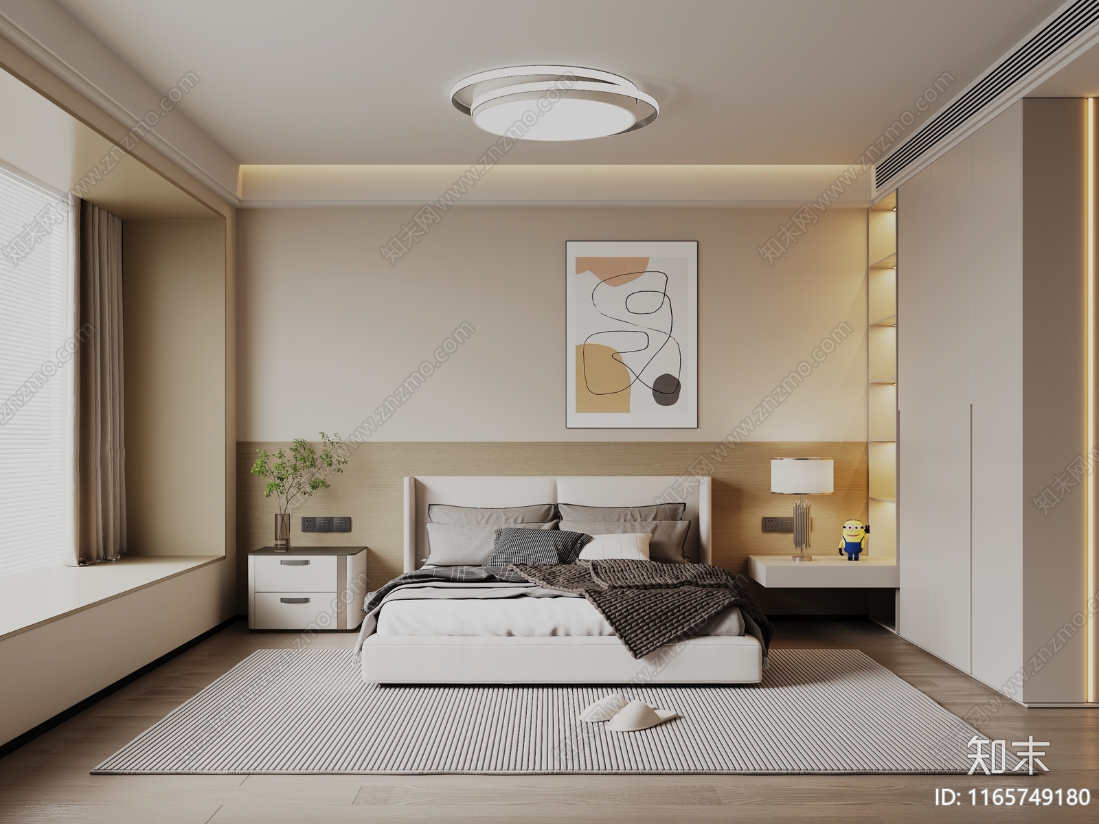 现代新中式家居卧室3D模型下载【ID:1165749180】