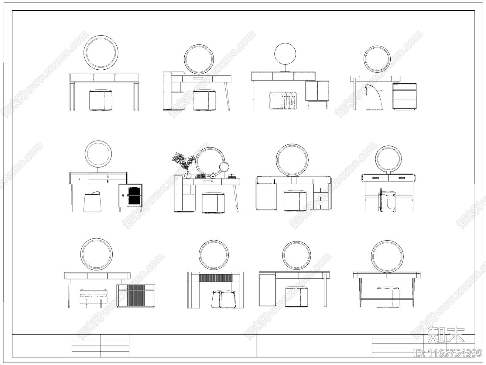 最新梳妆台化妆台梳妆桌椅CAD图库施工图下载【ID:1165754399】