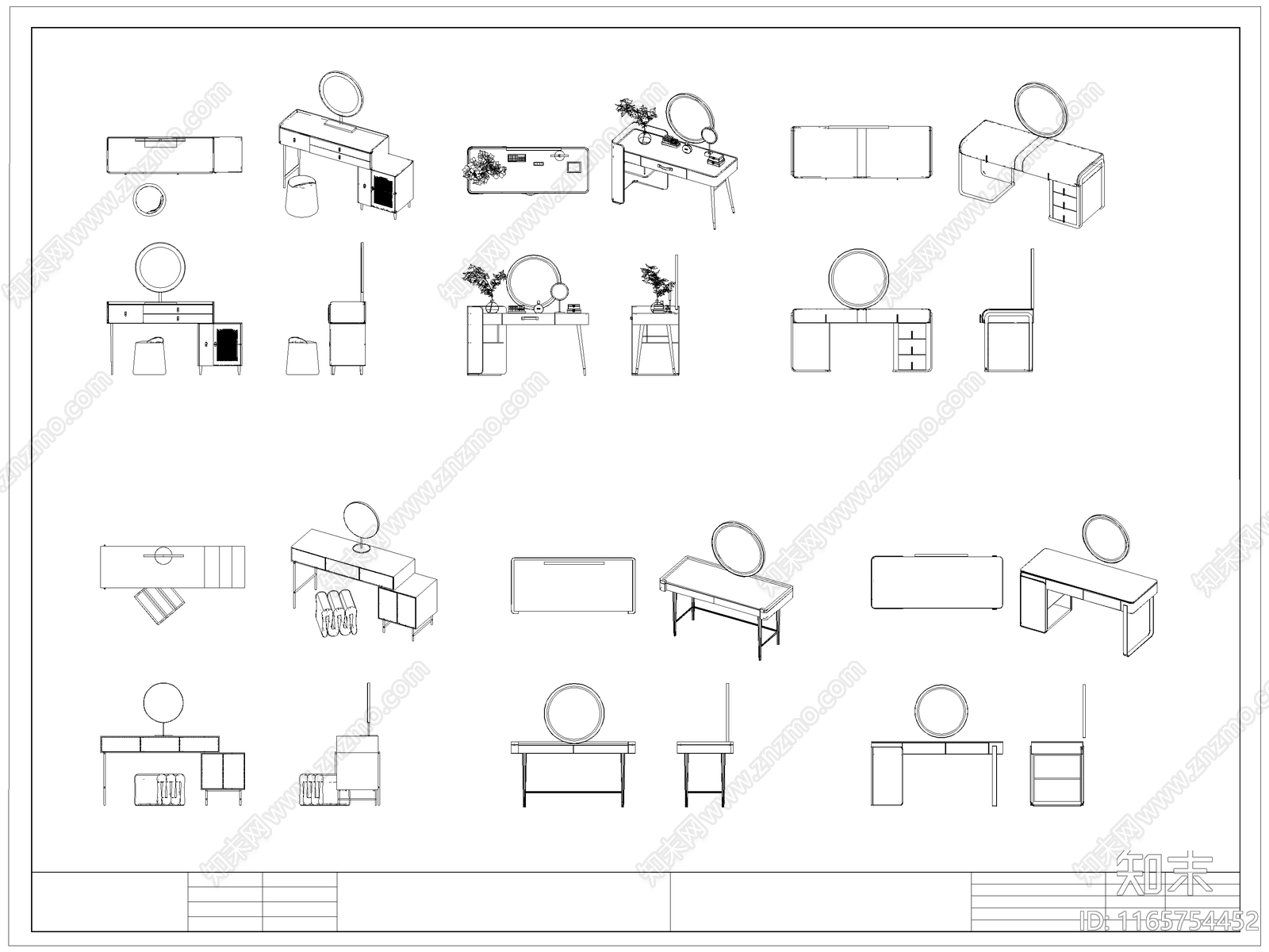 最新梳妆台化妆台梳妆桌椅CAD图库施工图下载【ID:1165754452】