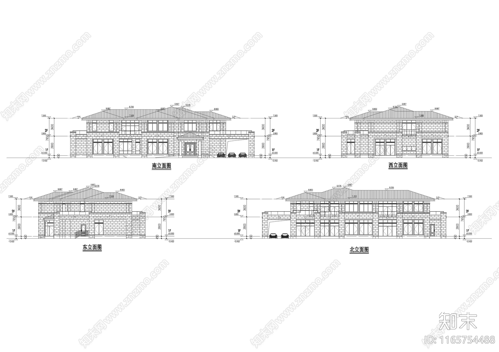 现代新中式别墅建筑cad施工图下载【ID:1165754488】