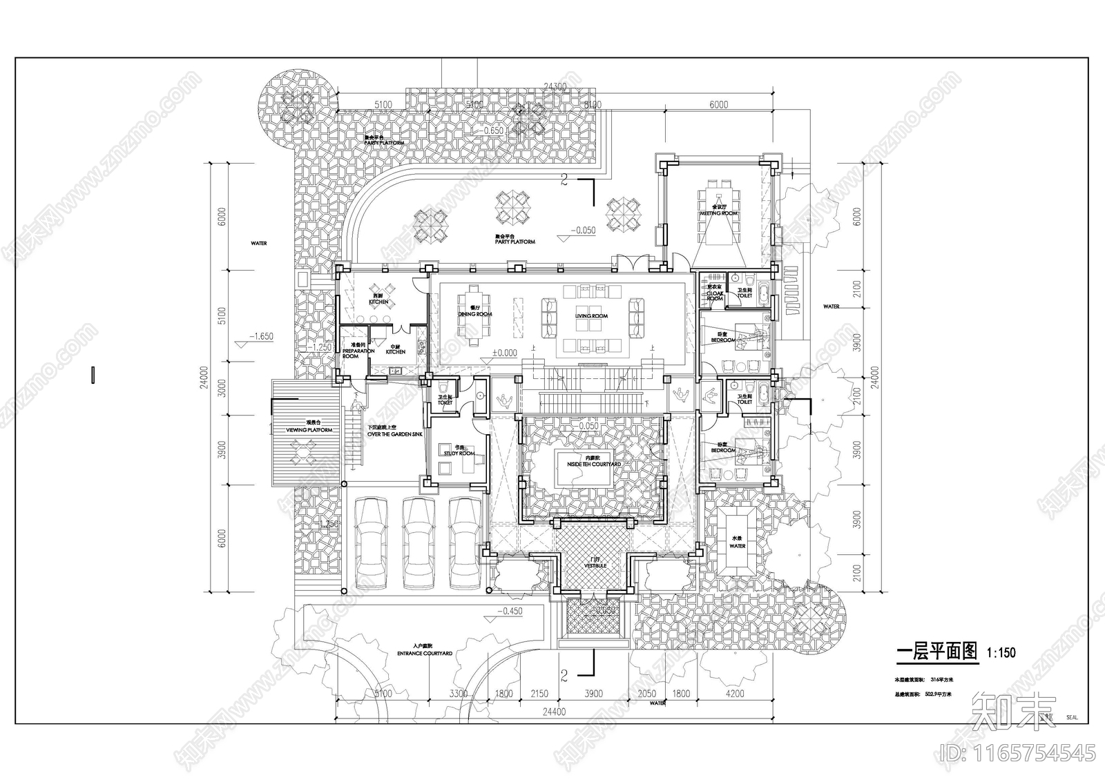 现代新中式别墅建筑施工图下载【ID:1165754545】