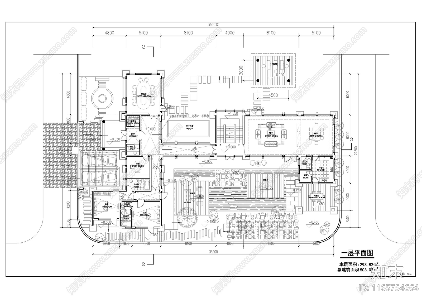 现代新中式别墅建筑cad施工图下载【ID:1165754664】