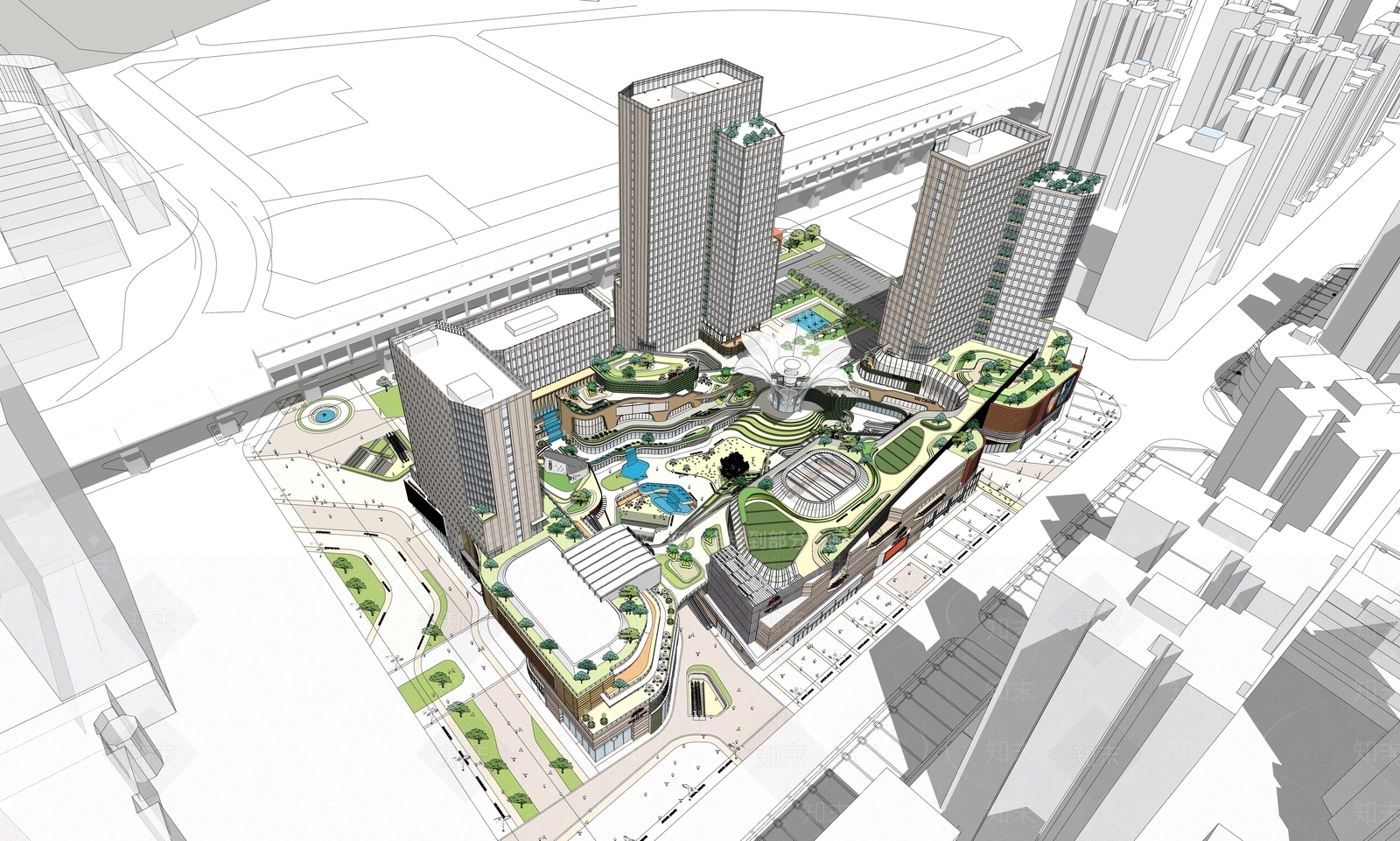 现代商场建筑SU模型下载【ID:1165762835】