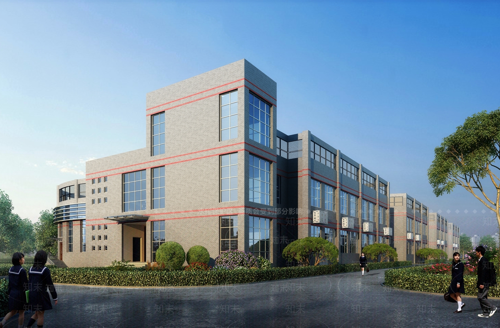 现代新中式学校外观3D模型下载【ID:1165763529】