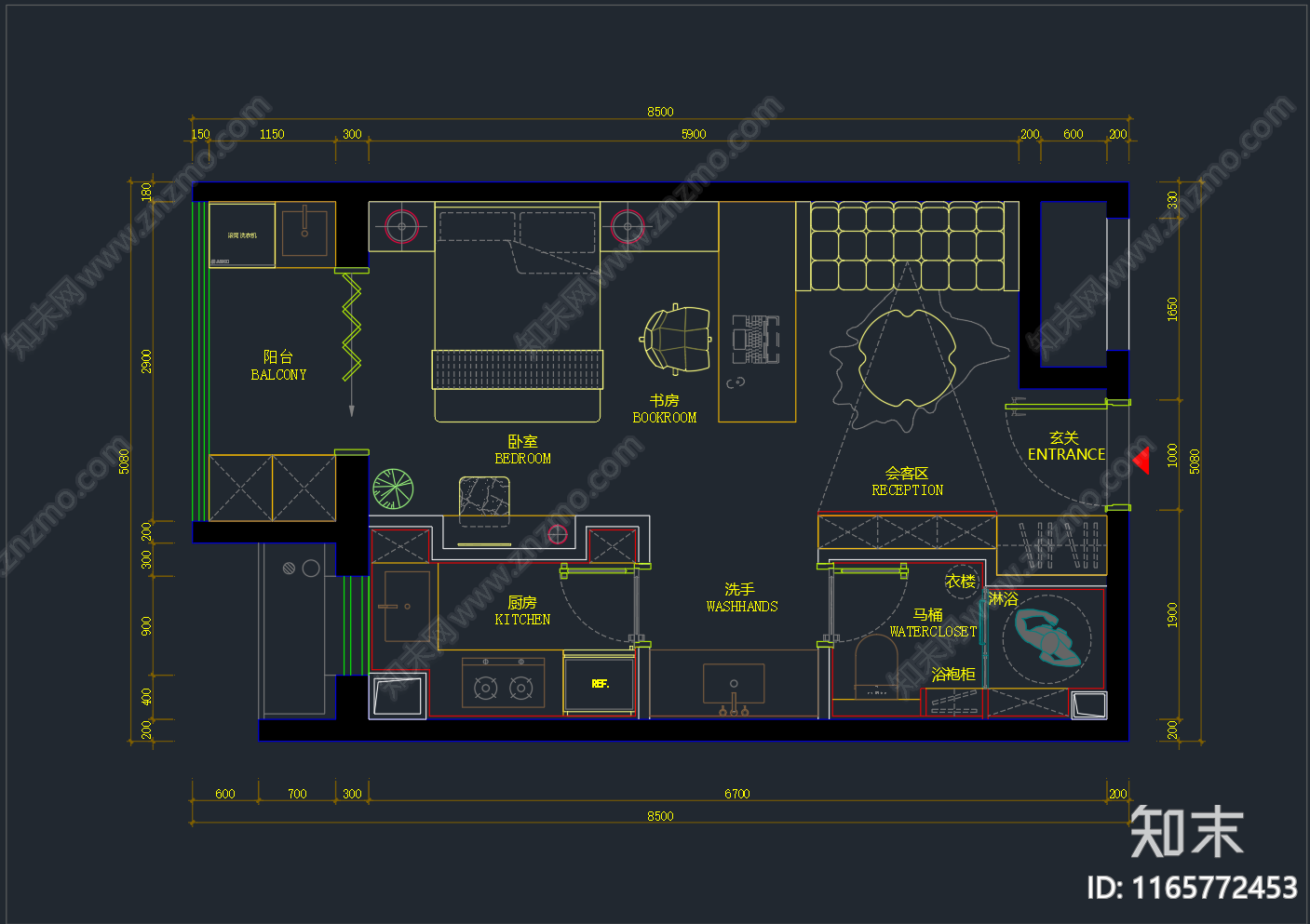 现代整体家装空间cad施工图下载【ID:1165772453】