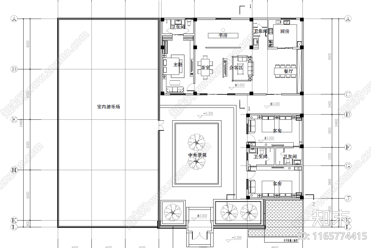 新中式民宿建筑cad施工图下载【ID:1165774415】