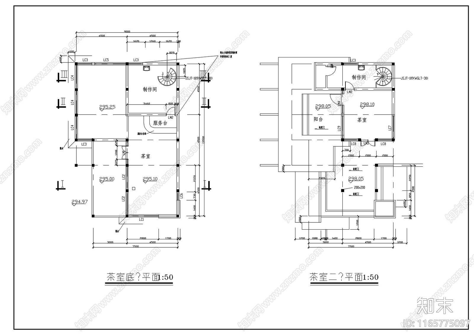 现代茶室施工图下载【ID:1165775097】