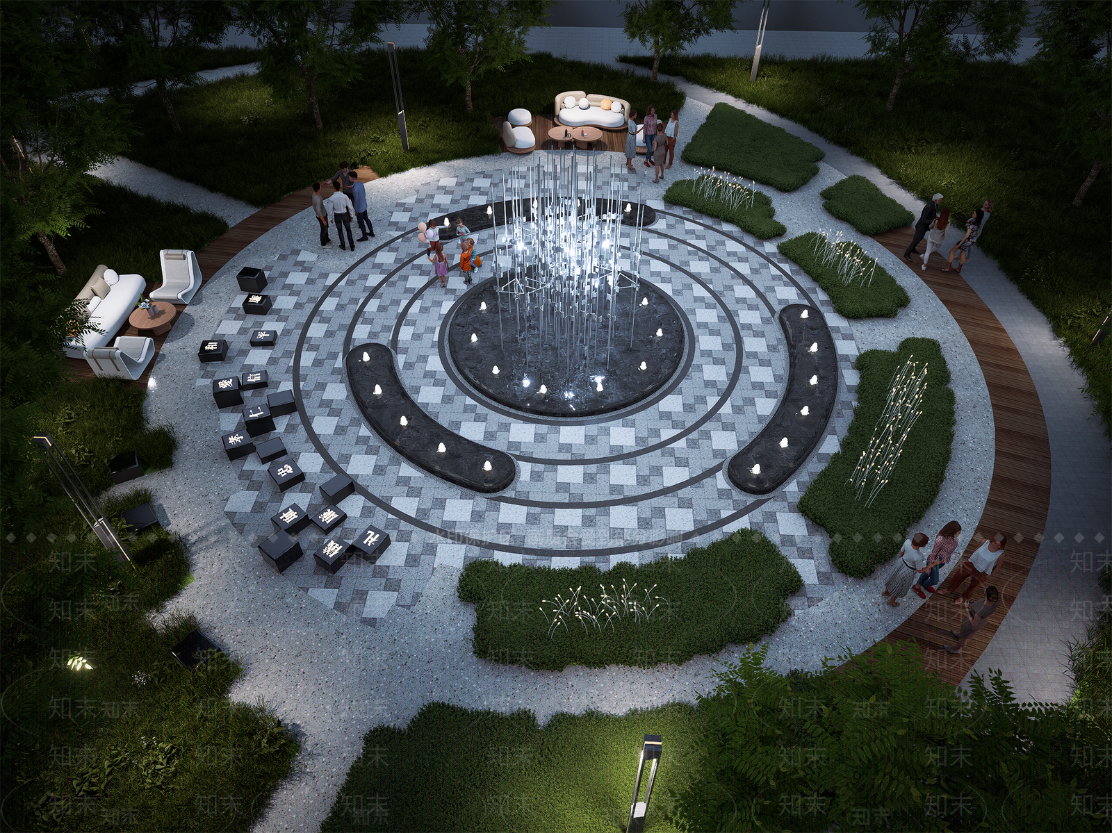 现代广场景观SU模型下载【ID:1165776743】