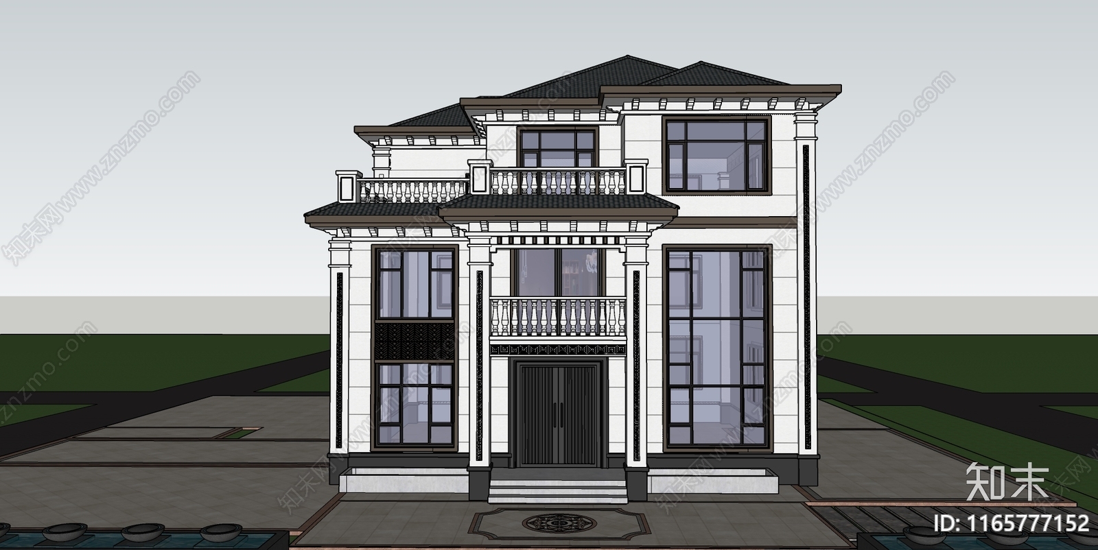 新中式现代别墅SU模型下载【ID:1165777152】