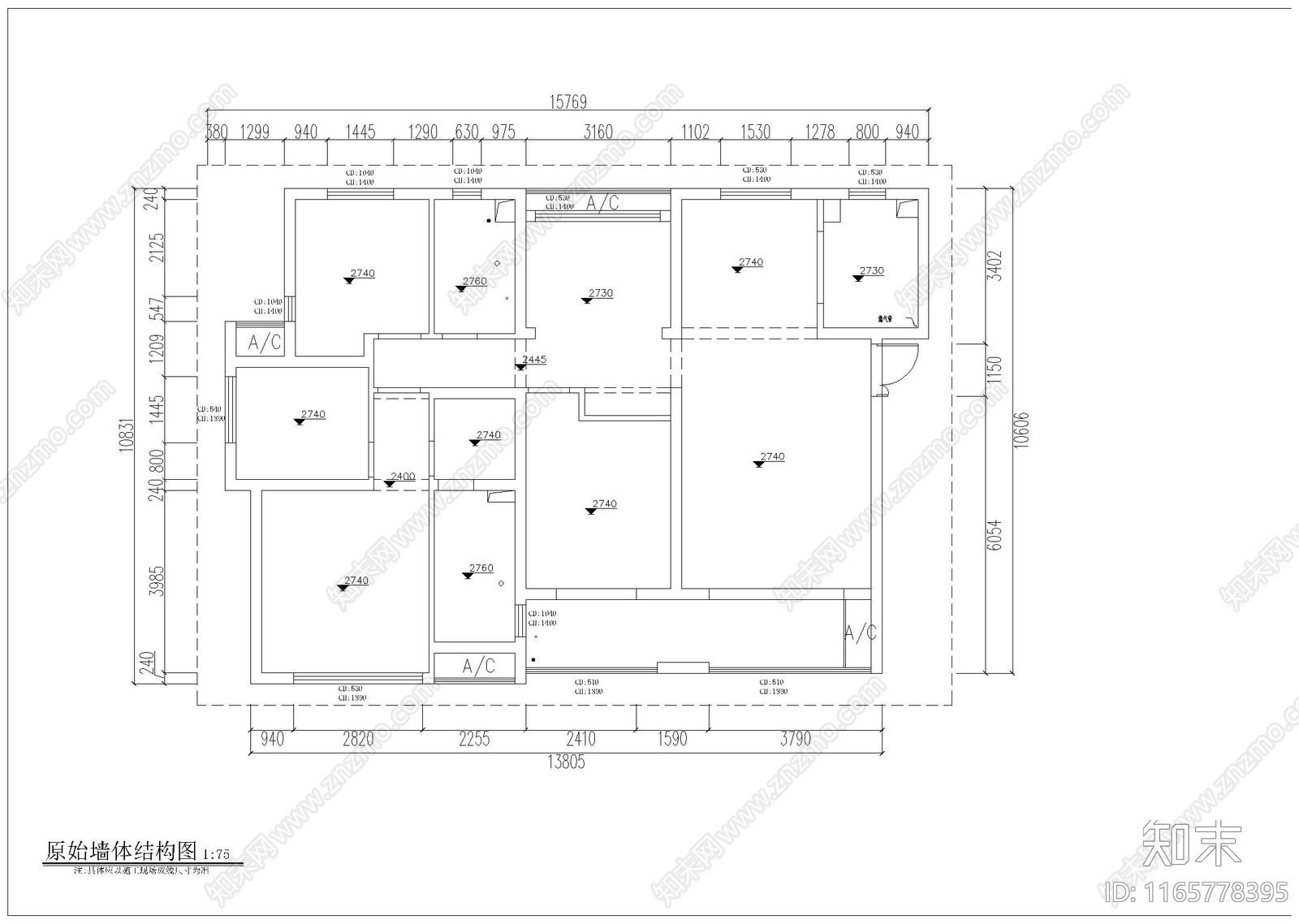 整体家装空间cad施工图下载【ID:1165778395】