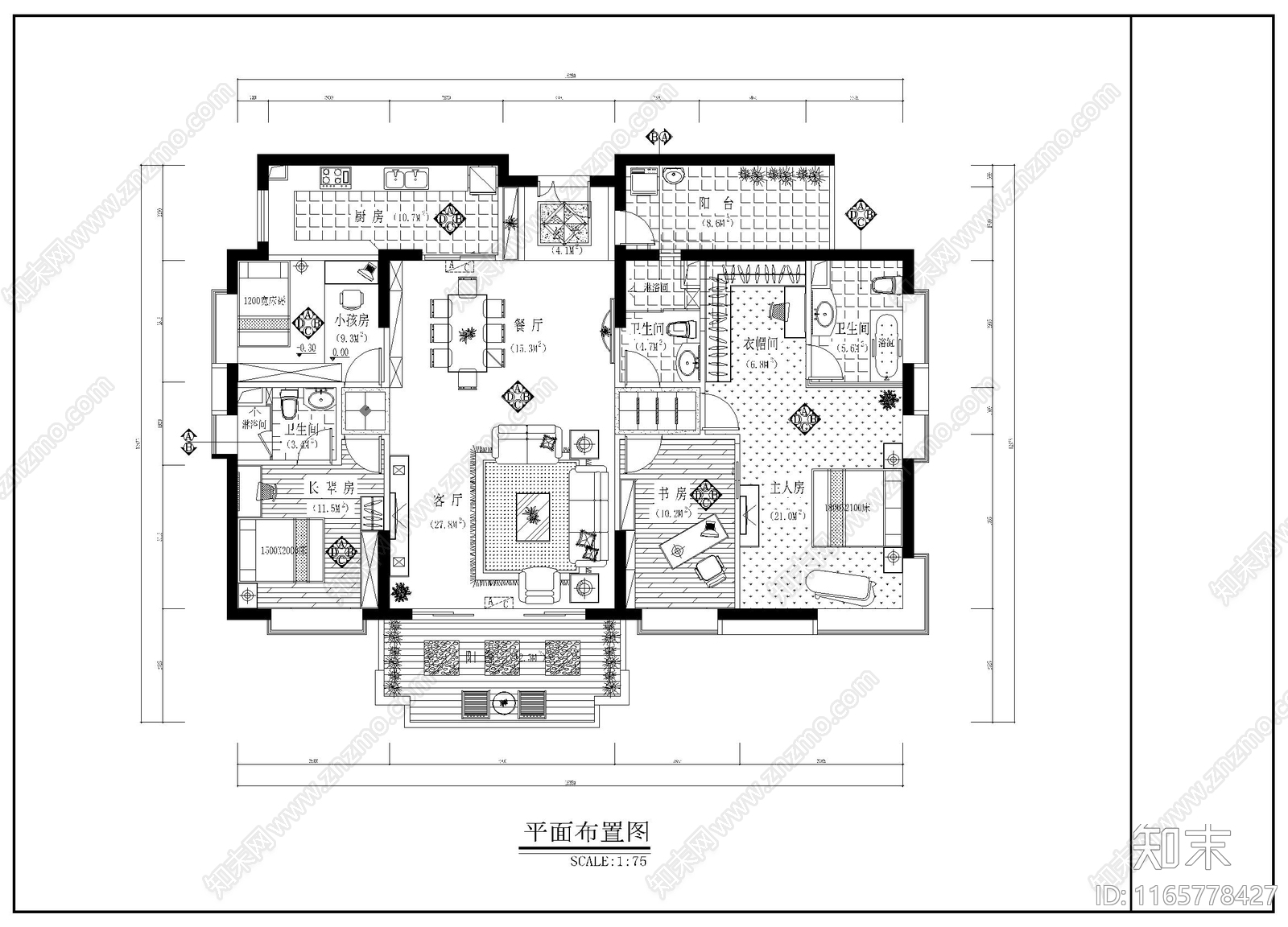 整体家装空间cad施工图下载【ID:1165778427】