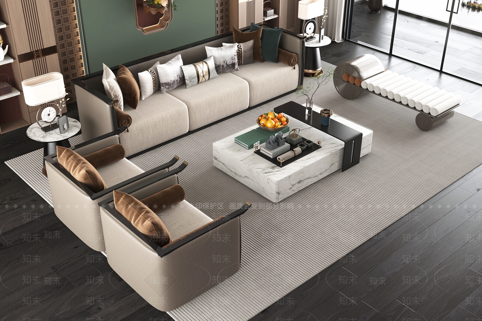 新中式家居客厅3D模型下载【ID:1165798886】