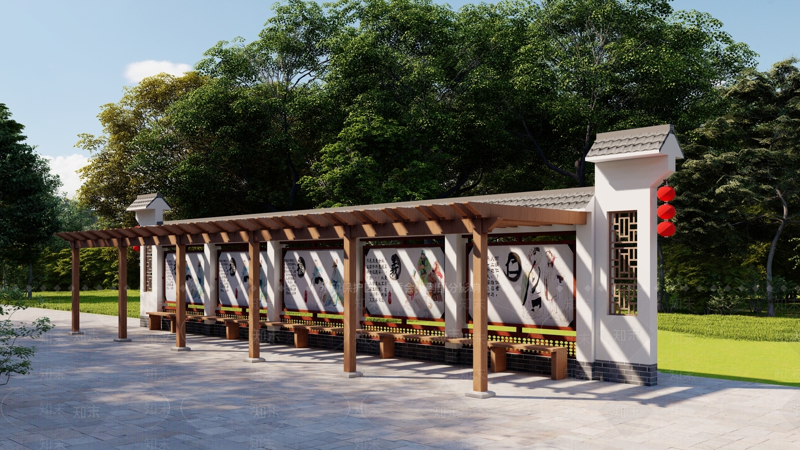 新中式廊架3D模型下载【ID:1165809542】