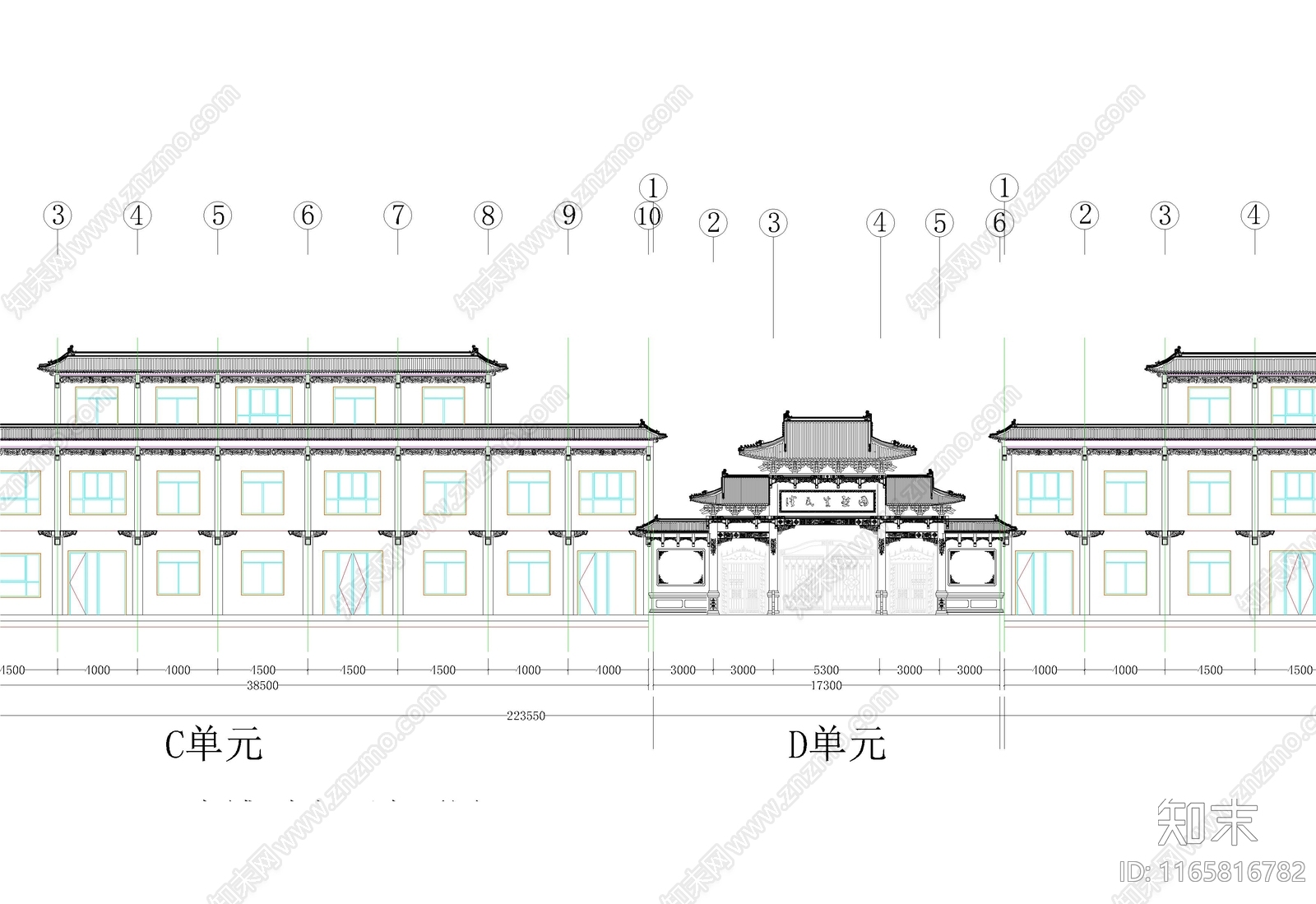 中式商业街cad施工图下载【ID:1165816782】