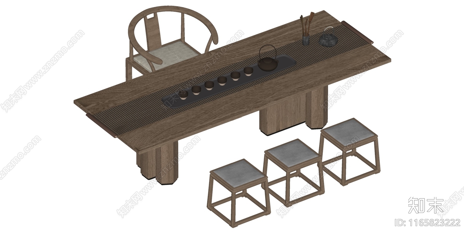 新中式茶桌椅SU模型下载【ID:1165823222】