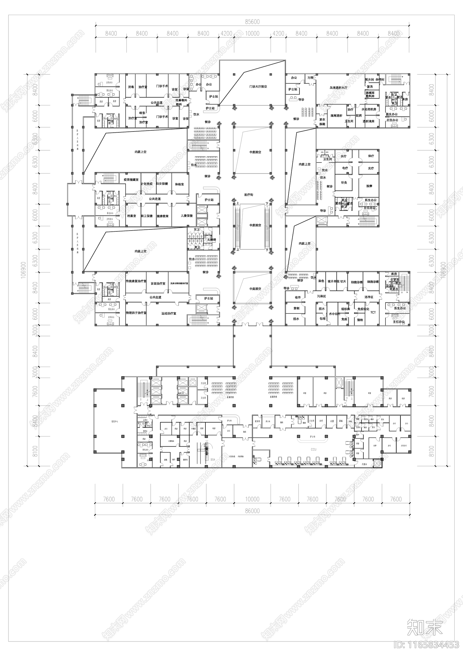 现代医院建筑cad施工图下载【ID:1165834453】