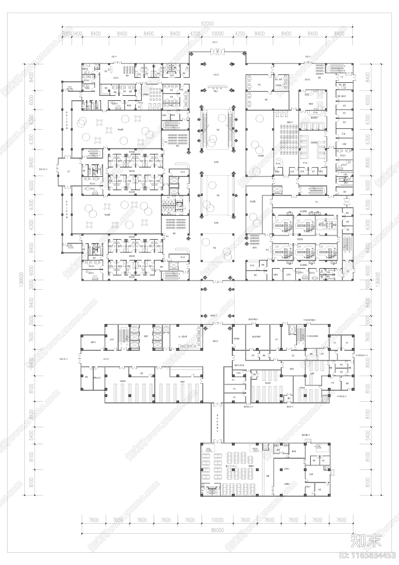 现代医院建筑cad施工图下载【ID:1165834453】