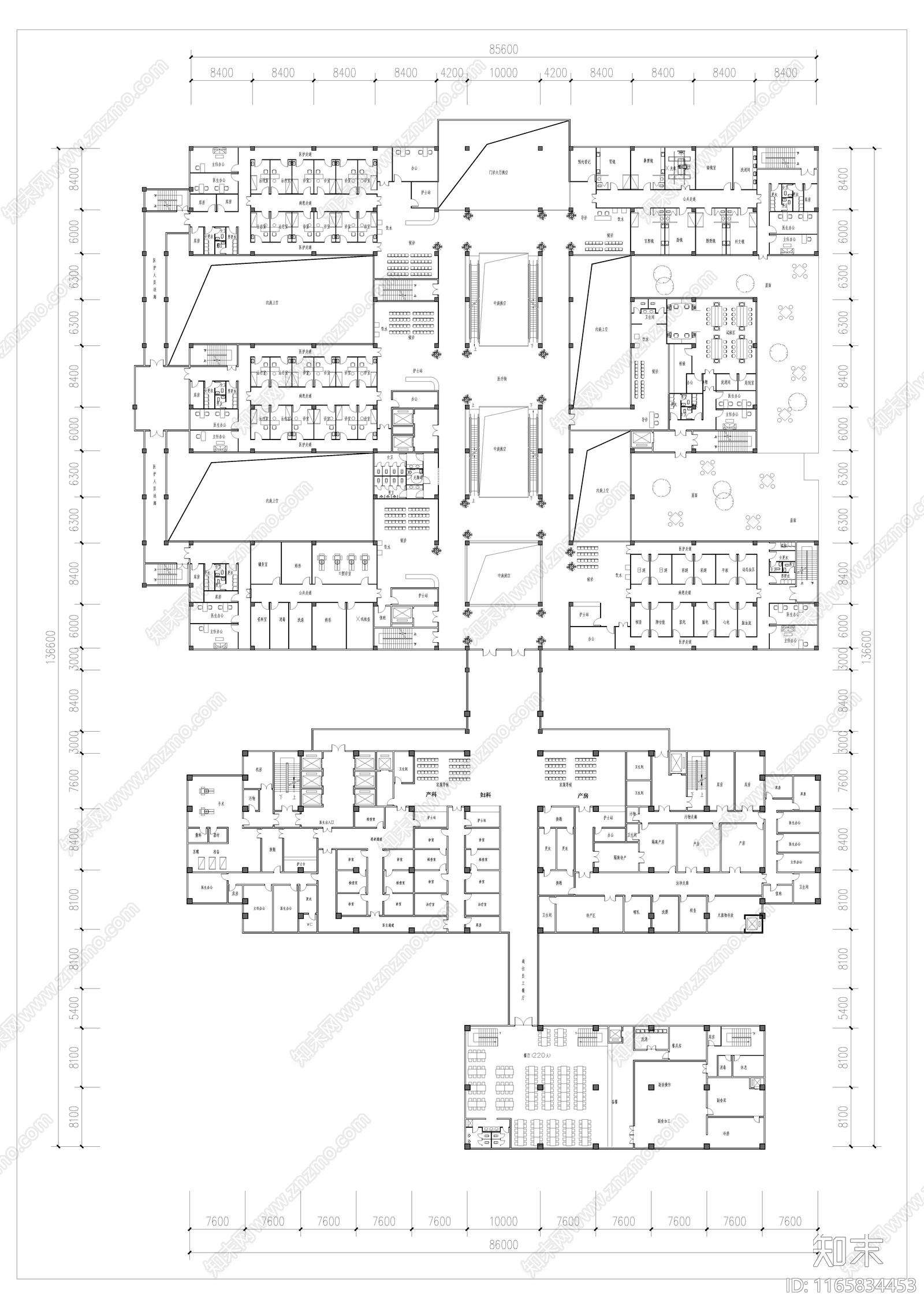现代医院建筑cad施工图下载【ID:1165834453】