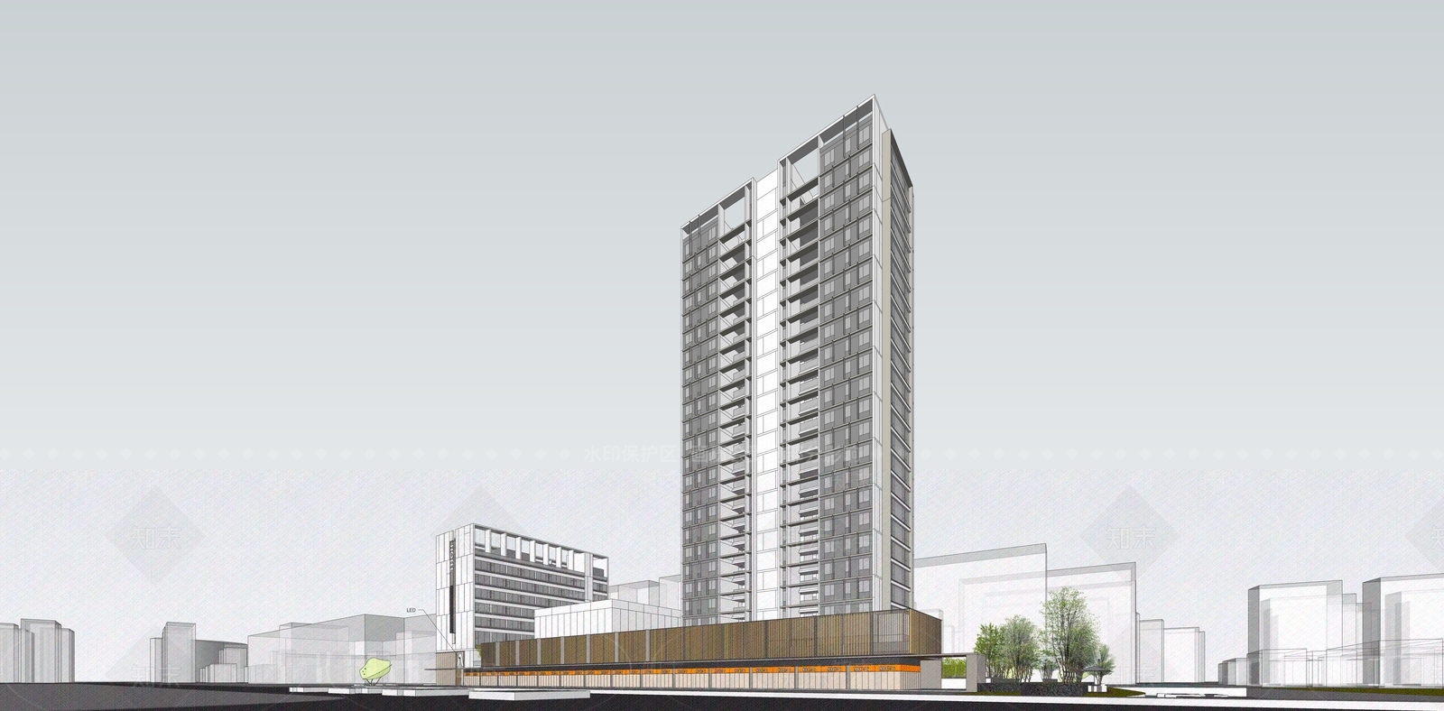 现代酒店建筑SU模型下载【ID:1165838241】