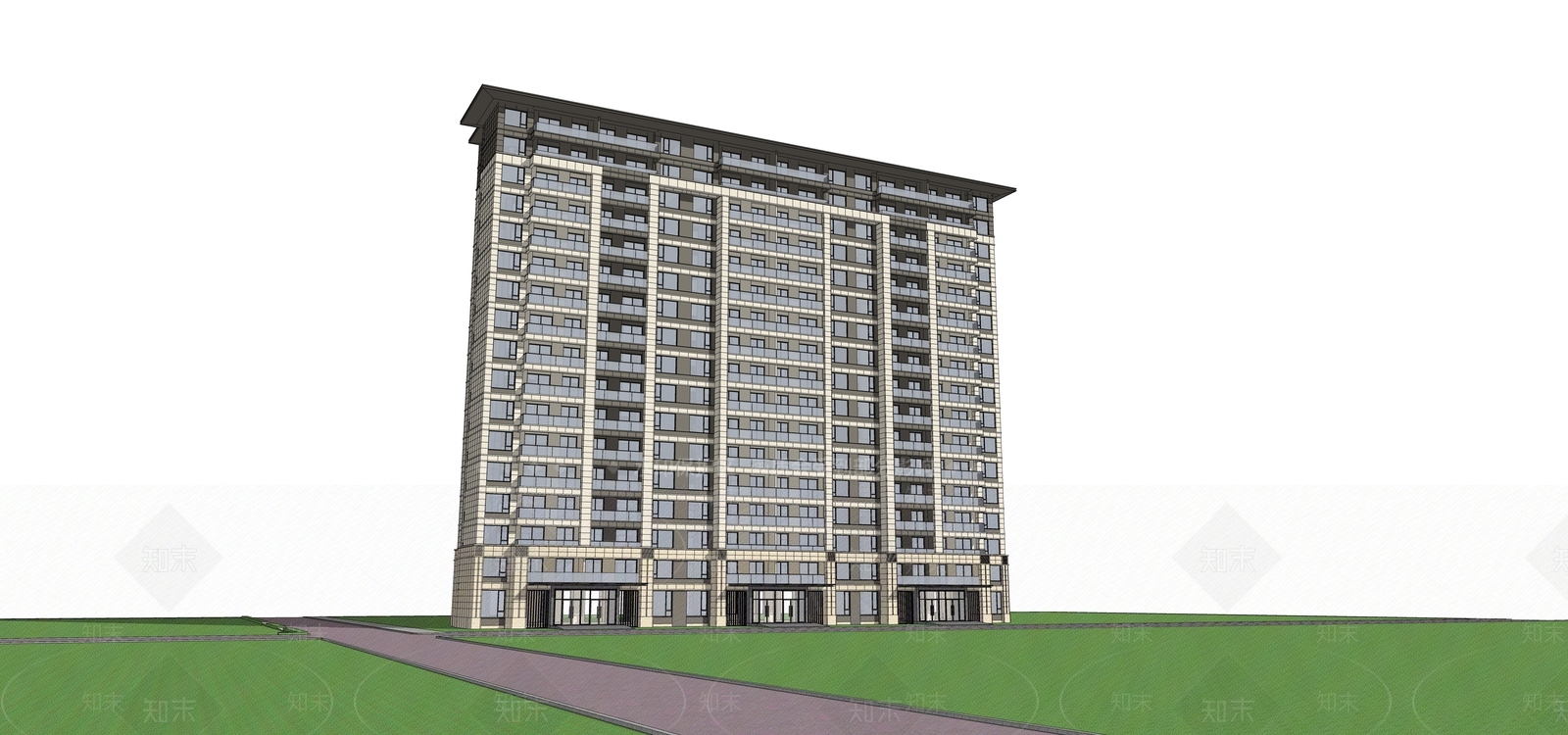 现代高层住宅SU模型下载【ID:1165844694】