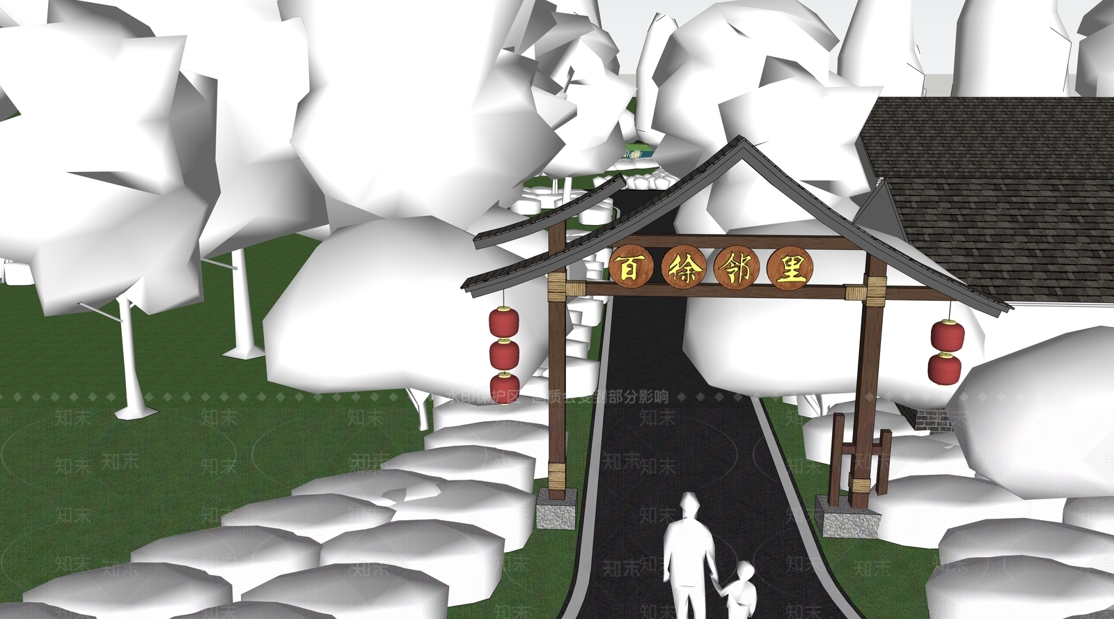 现代中式乡村庭院SU模型下载【ID:1165857465】