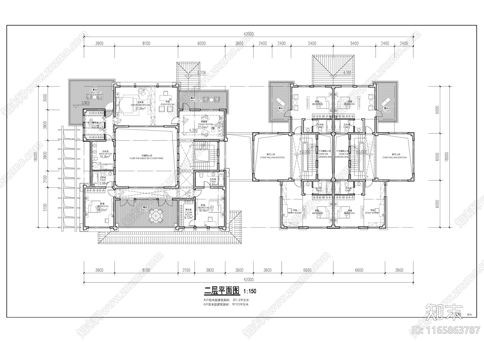 中式别墅建筑cad施工图下载【ID:1165863787】