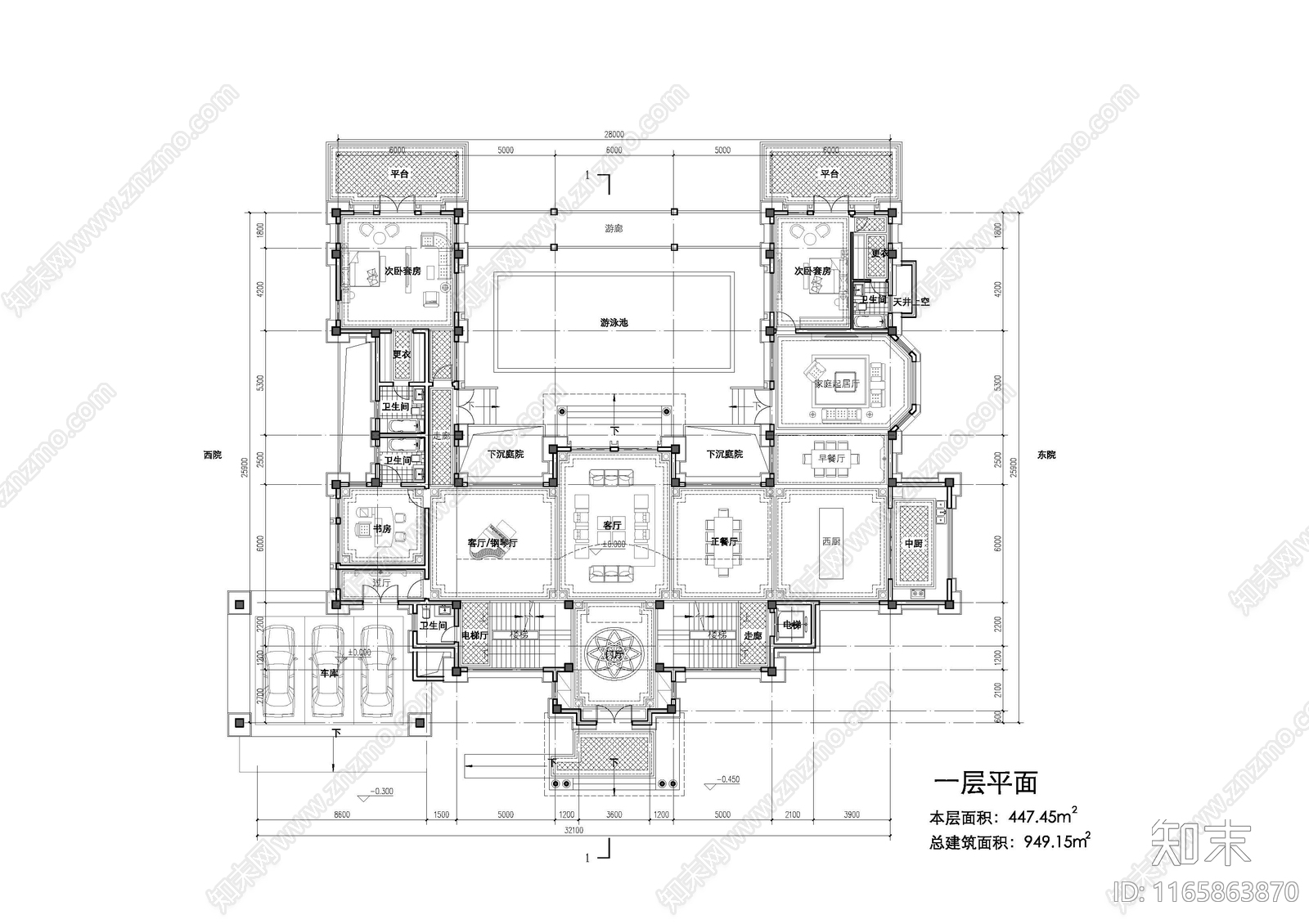 中式别墅建筑施工图下载【ID:1165863870】