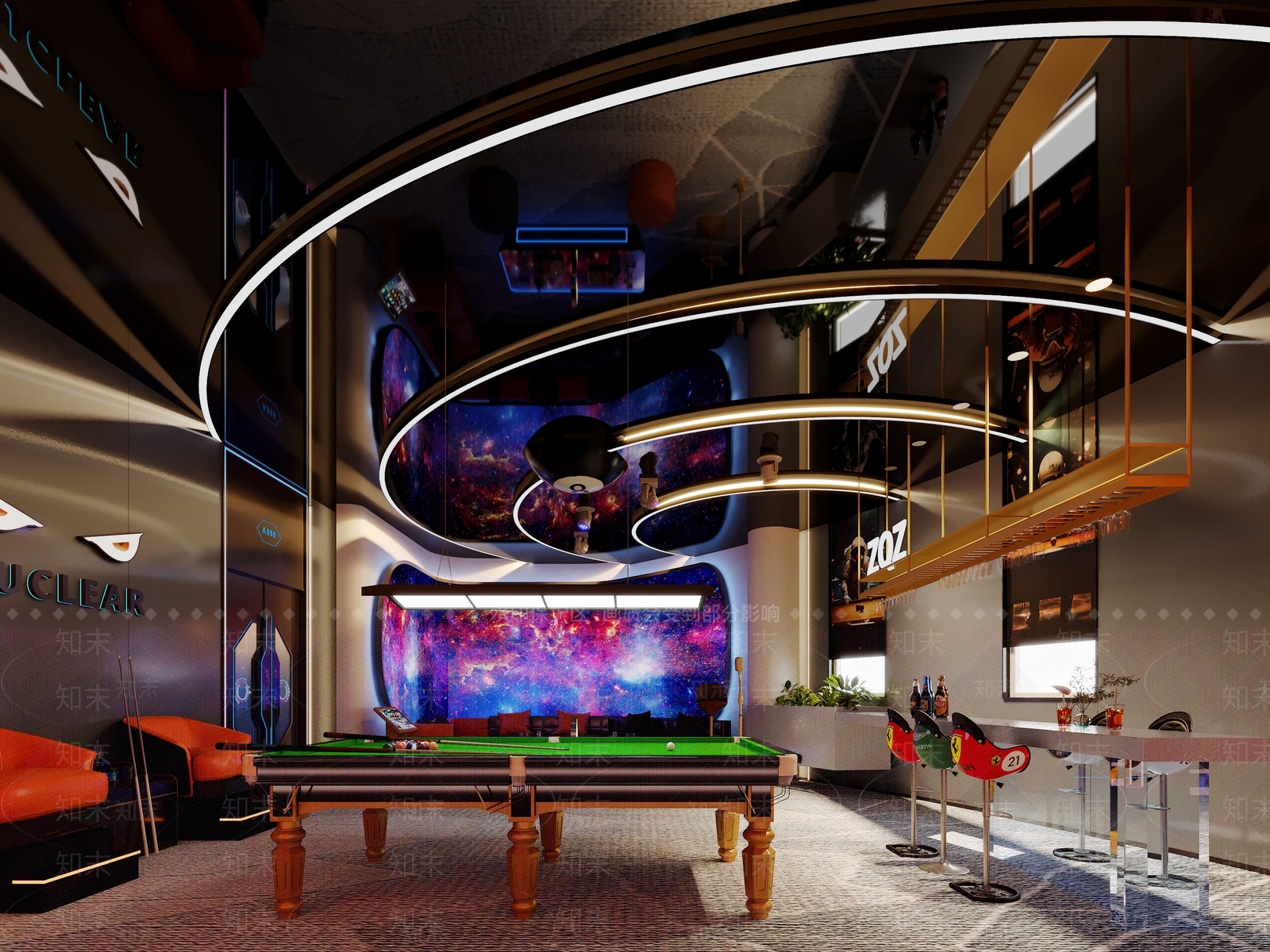 现代轻奢台球室3D模型下载【ID:1165877984】