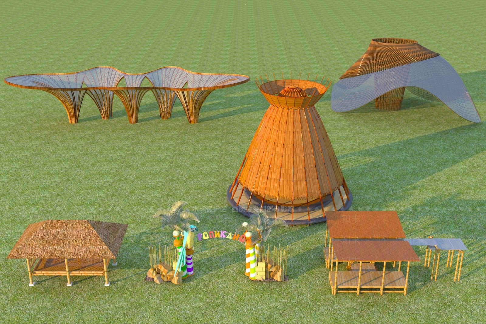 新中式廊架3D模型下载【ID:1165868881】