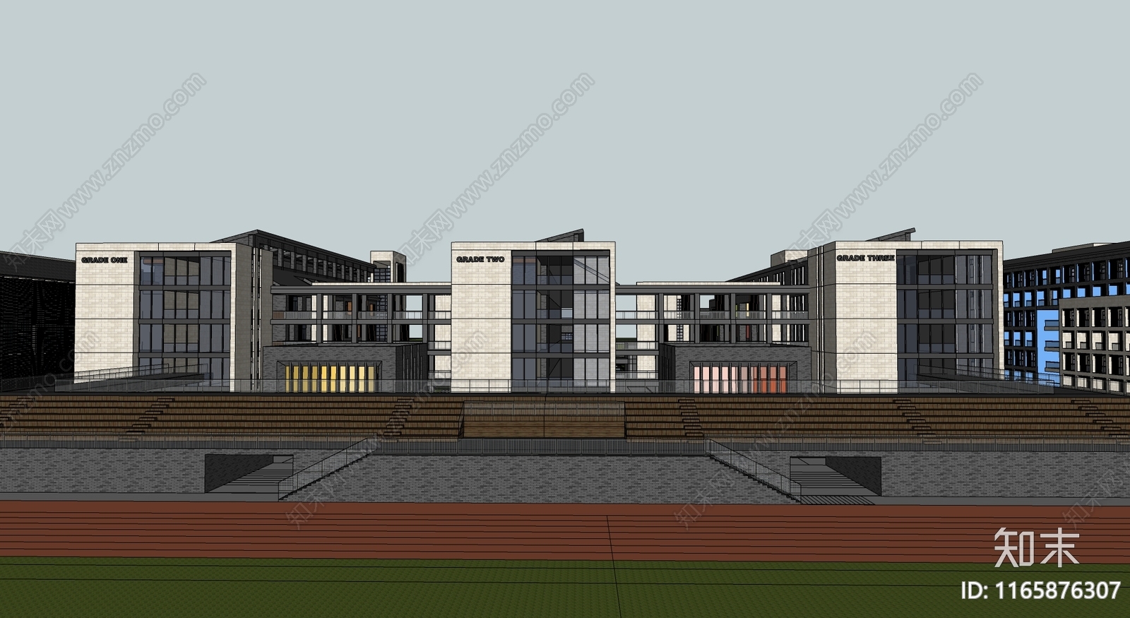 现代简约学校建筑SU模型下载【ID:1165876307】