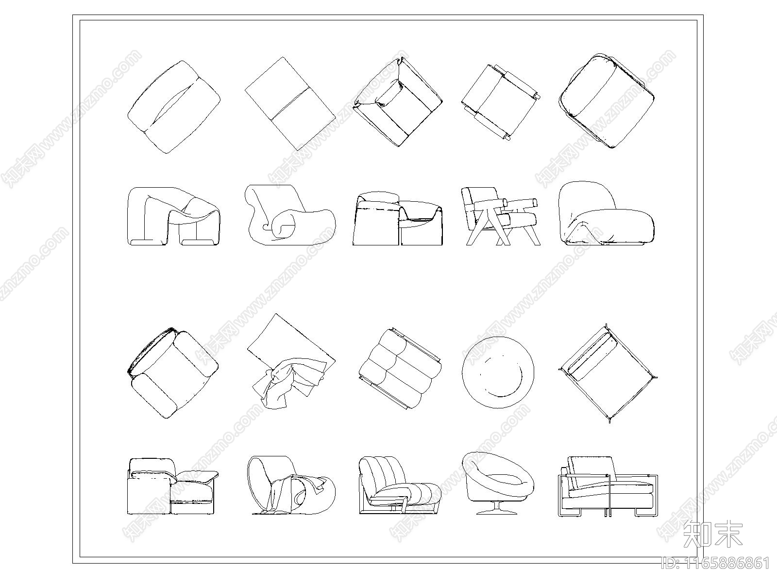 现代沙发施工图下载【ID:1165886861】