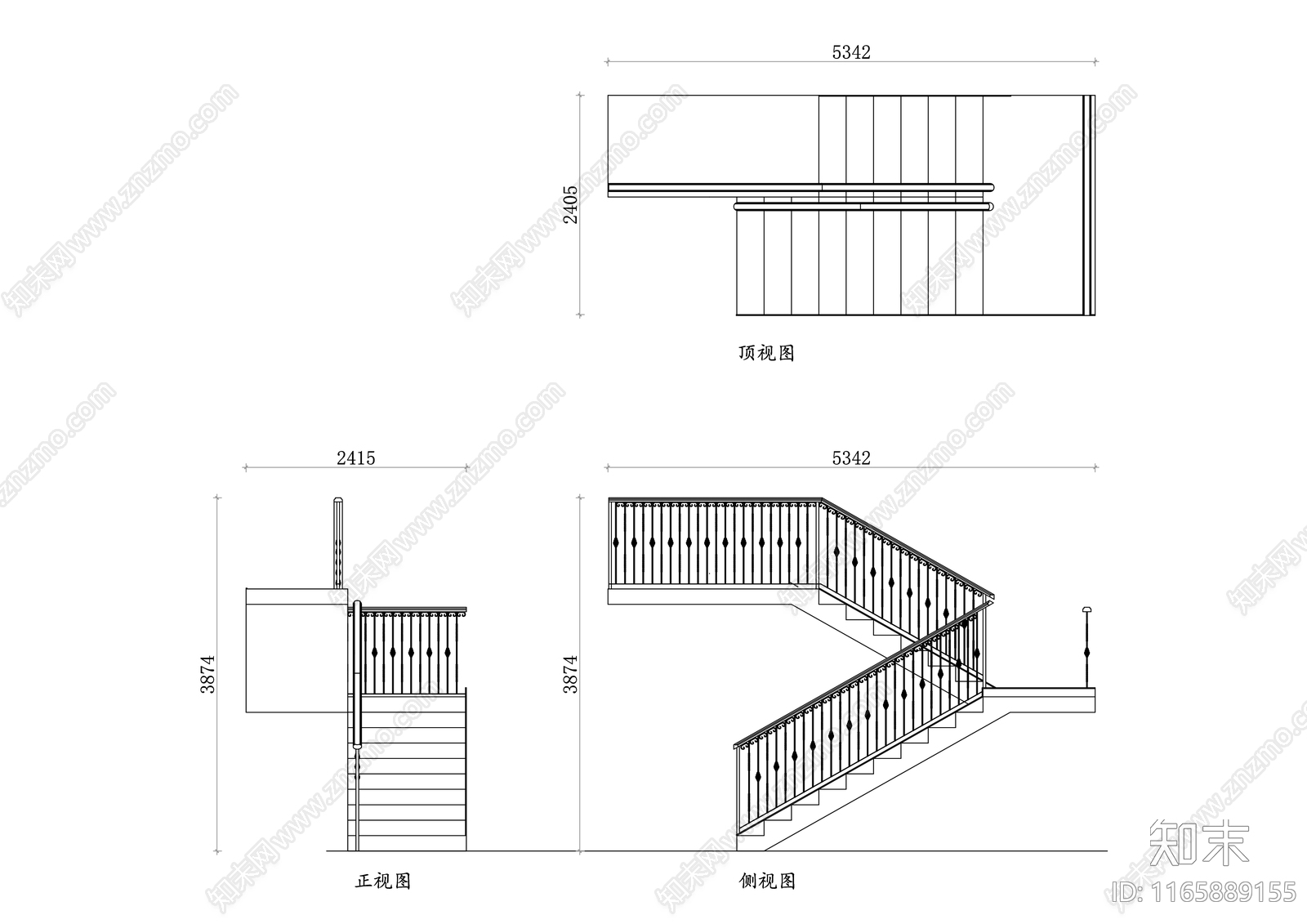 现代栏杆cad施工图下载【ID:1165889155】