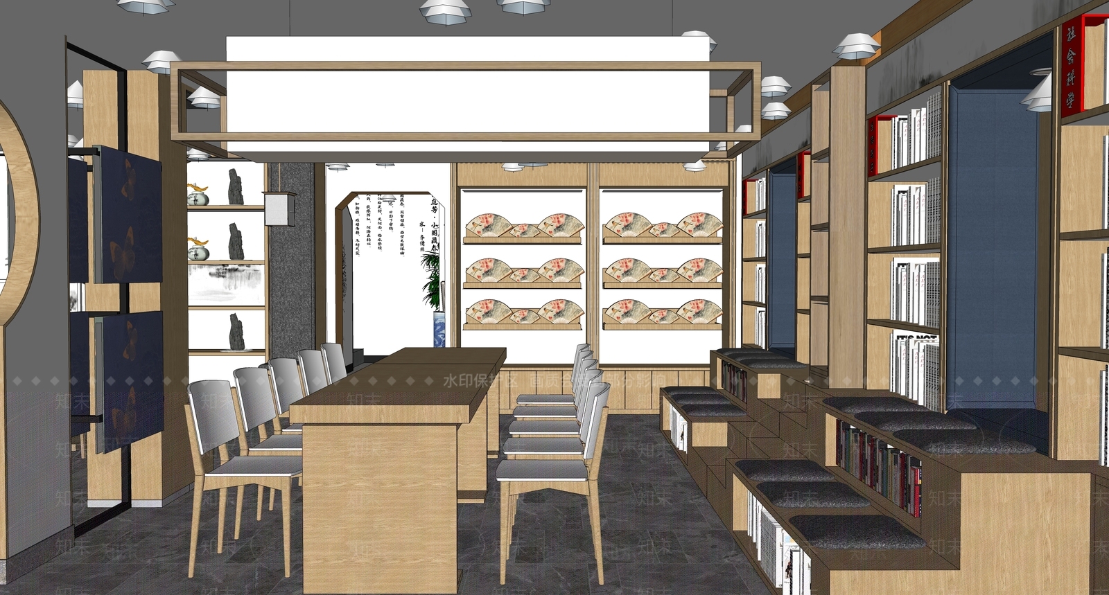 新中式书店SU模型下载【ID:1165889360】