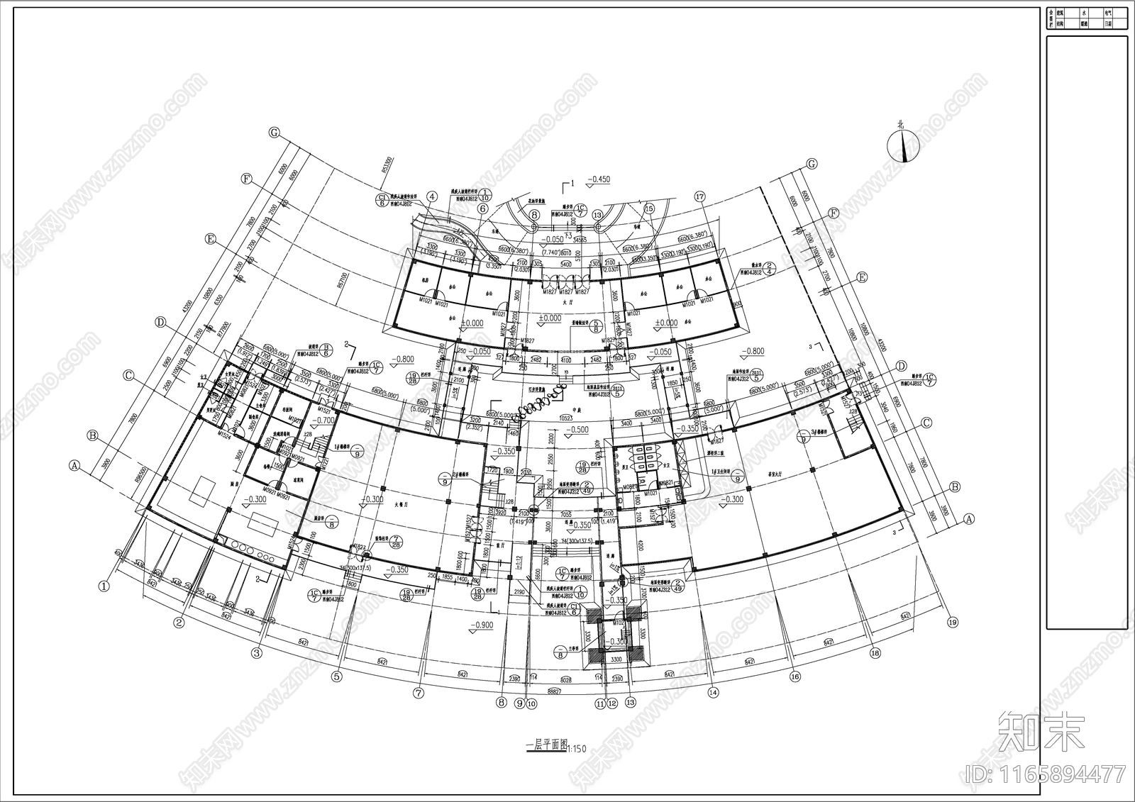 现代酒店建筑cad施工图下载【ID:1165894477】