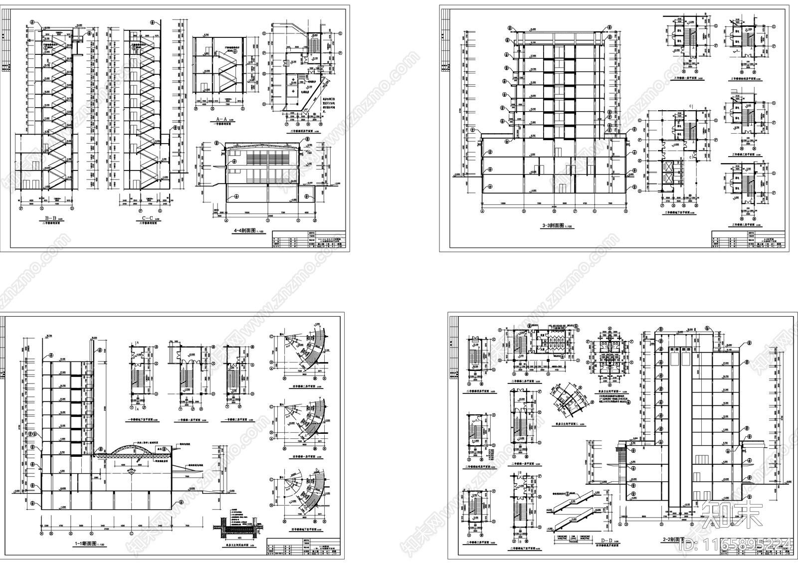 现代酒店建筑cad施工图下载【ID:1165895224】