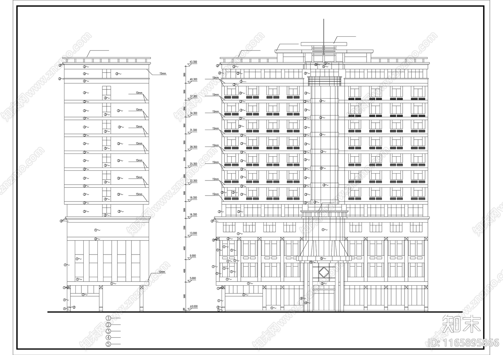 现代酒店建筑cad施工图下载【ID:1165895866】