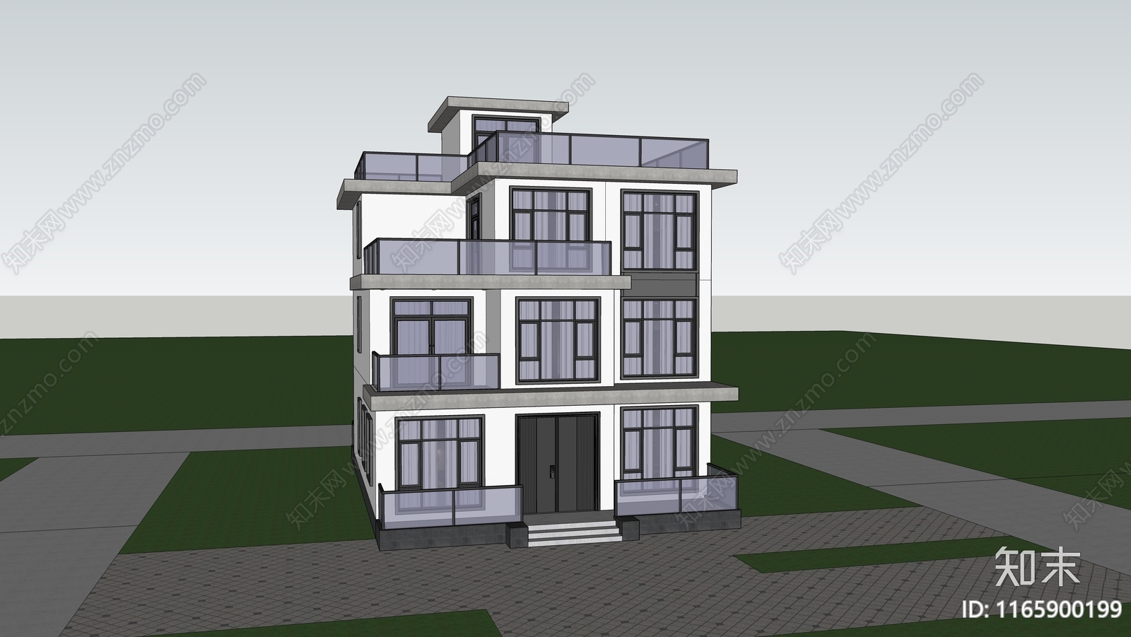 现代别墅SU模型下载【ID:1165900199】
