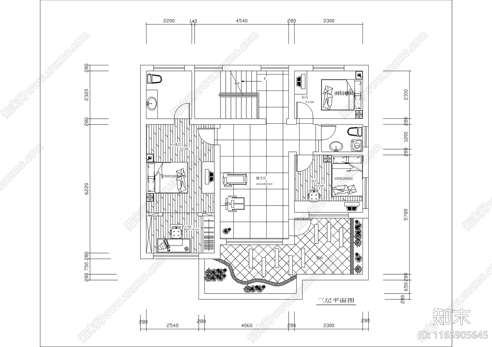 现代别墅建筑cad施工图下载【ID:1165905645】