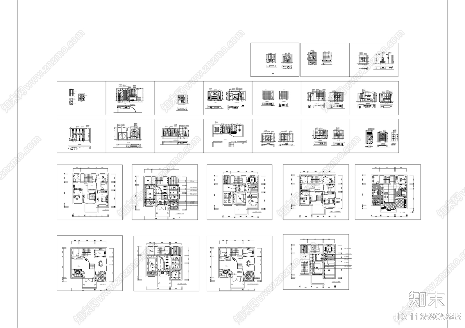 现代别墅建筑cad施工图下载【ID:1165905645】