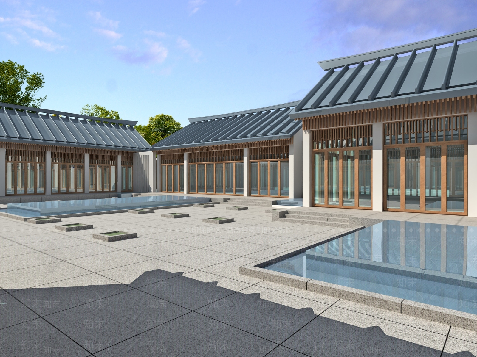 现代新中式售楼处外观3D模型下载【ID:1165921130】